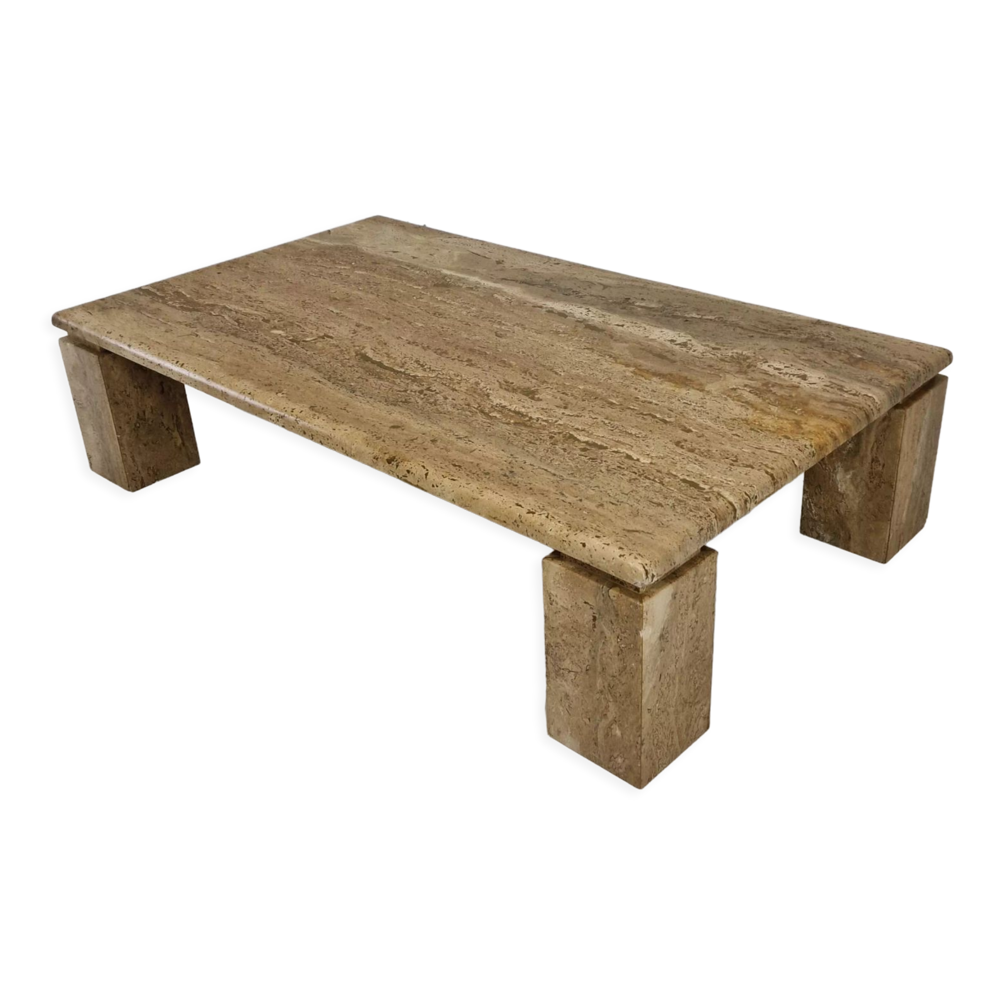 Table basse italienne en travertin, années 1980