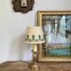 Brass lamp, 2 M new fabric cable, painted lampshade