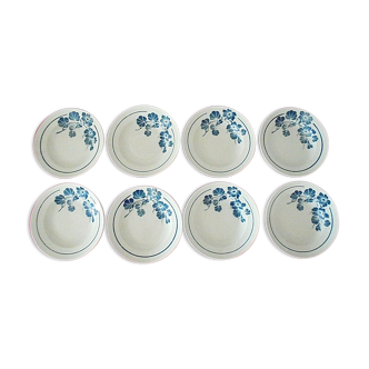 Lot 8 assiettes creuses style vintage motifs fleurs bleues