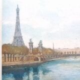 Frame The Alexandre Bridge 3 Paris the Eiffel Tower Etching signed Hubert