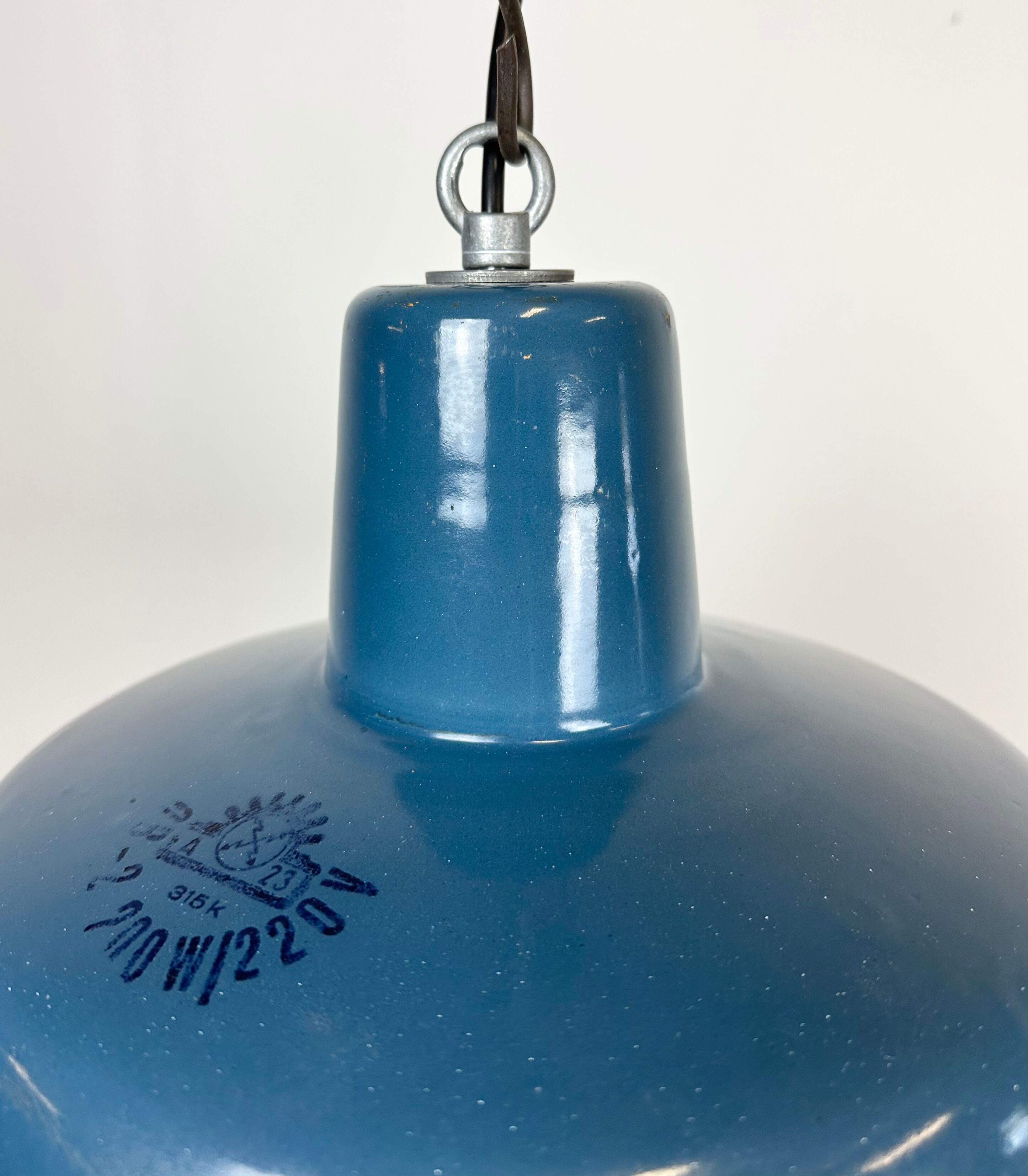 Industrial blue enamel factory pendant lamp 1960s