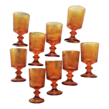 9 orange-stemmed wine glasses circa 1970