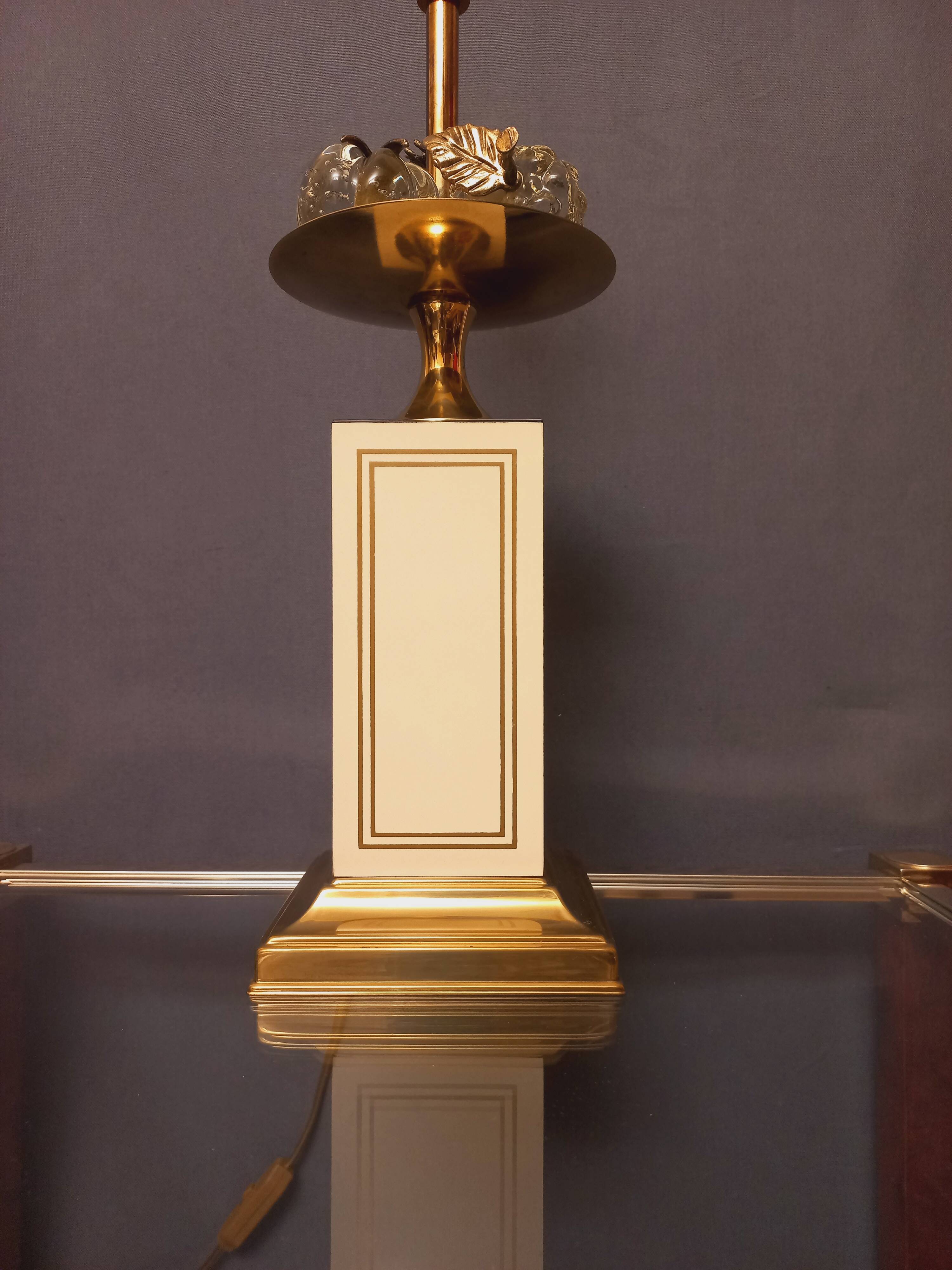 Large designer lamp in brass and ivory lacquer