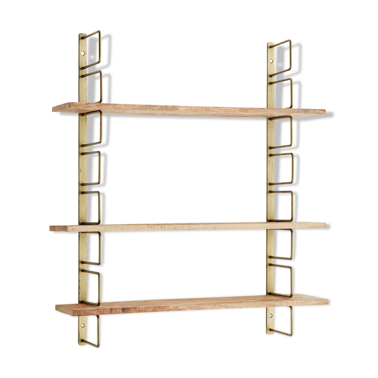 wall shelves wood and brass