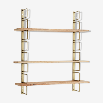 wall shelves wood and brass