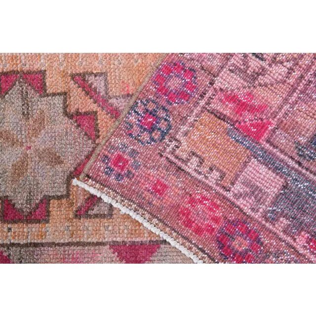1970s Turkish Hand-Knotted Wool Cotton Pink Runner 78x367