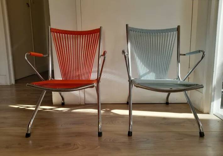 Chaises enfant " scoubidou " vintage structure métal chromé