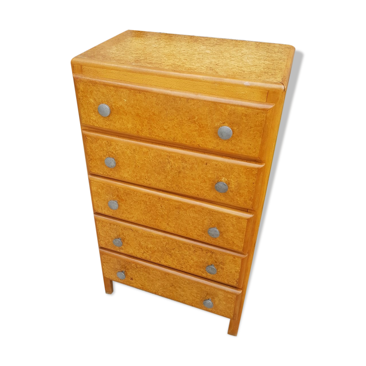 Ancient Commodity 5 Wood Drawers - Vintage 70s Alu Handles