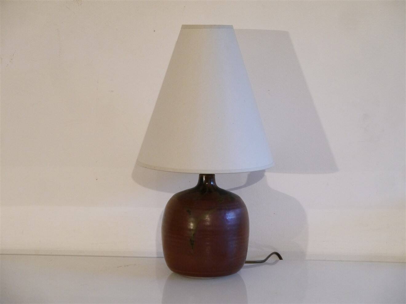 Vintage turned stoneware lamp