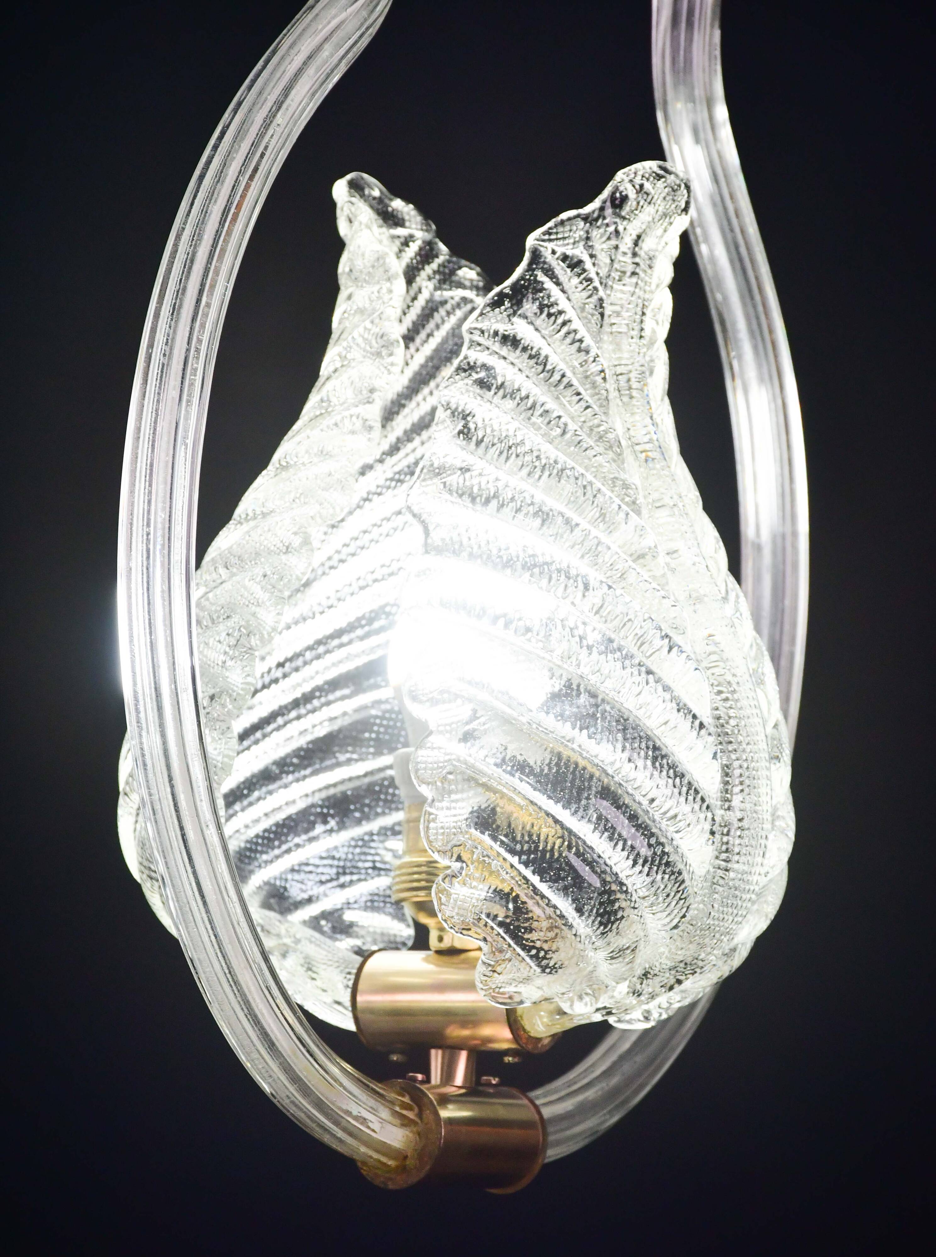 Lovely transparent Art Deco Barovier e Toso pendant light Murano glass, 1930s