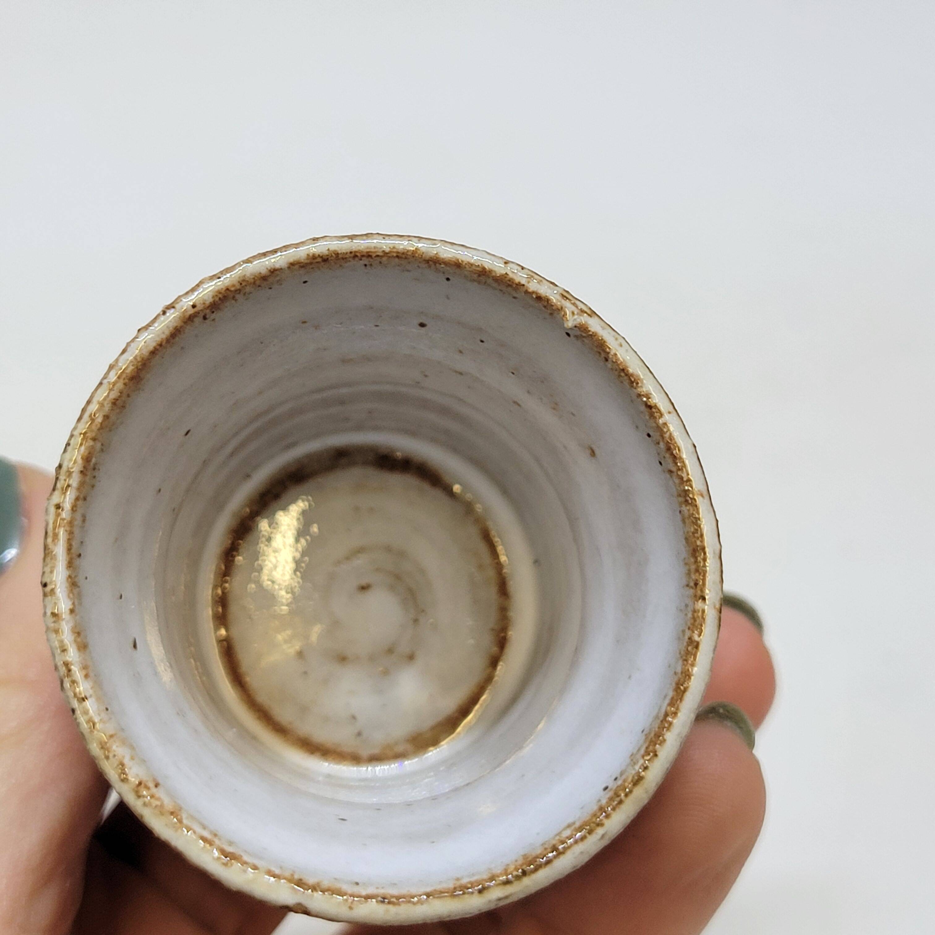 2 Ceramic Stoneware Egg Cups Signed by a Ceramist to Identify