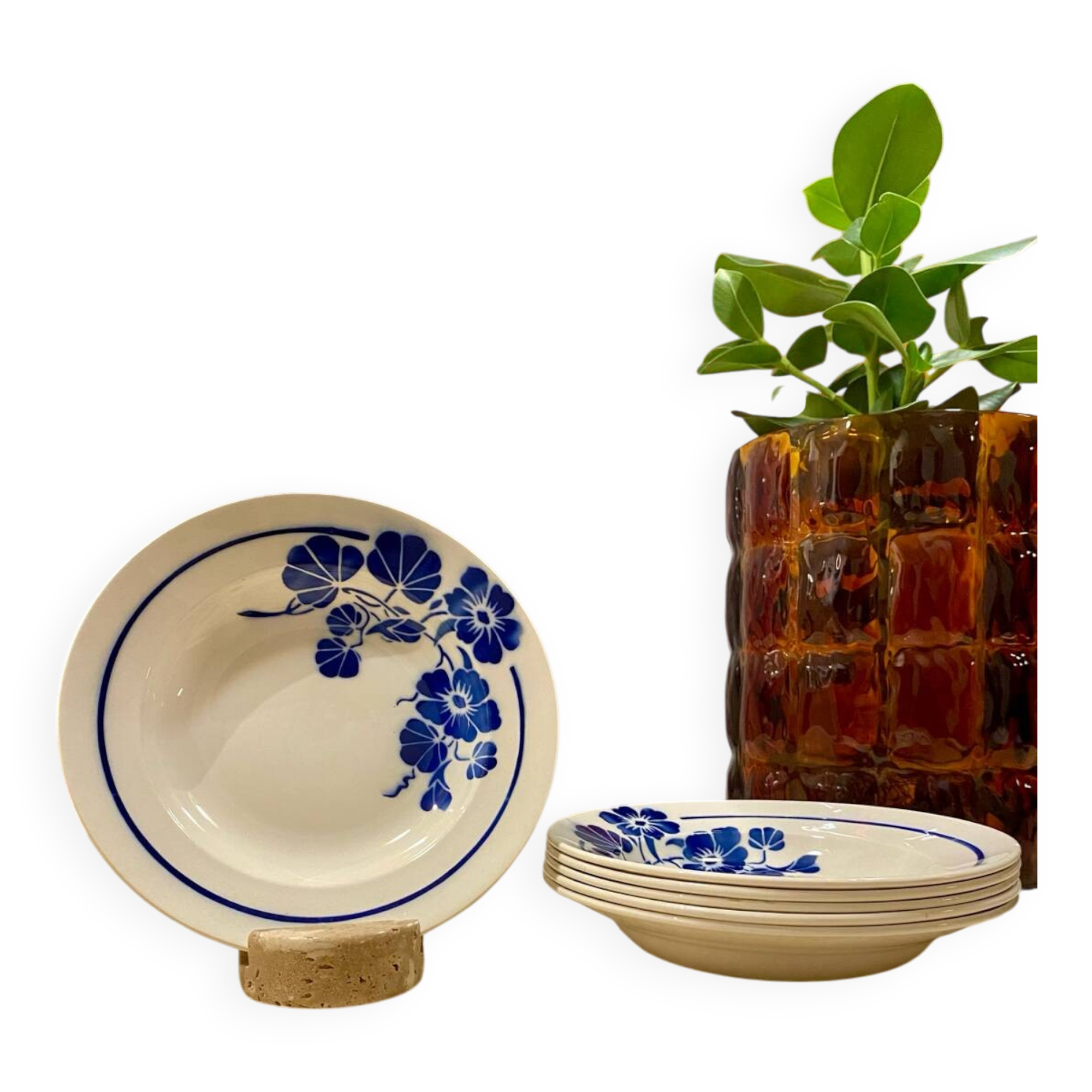 Set of 6 Badonvillier porcelain soup plates