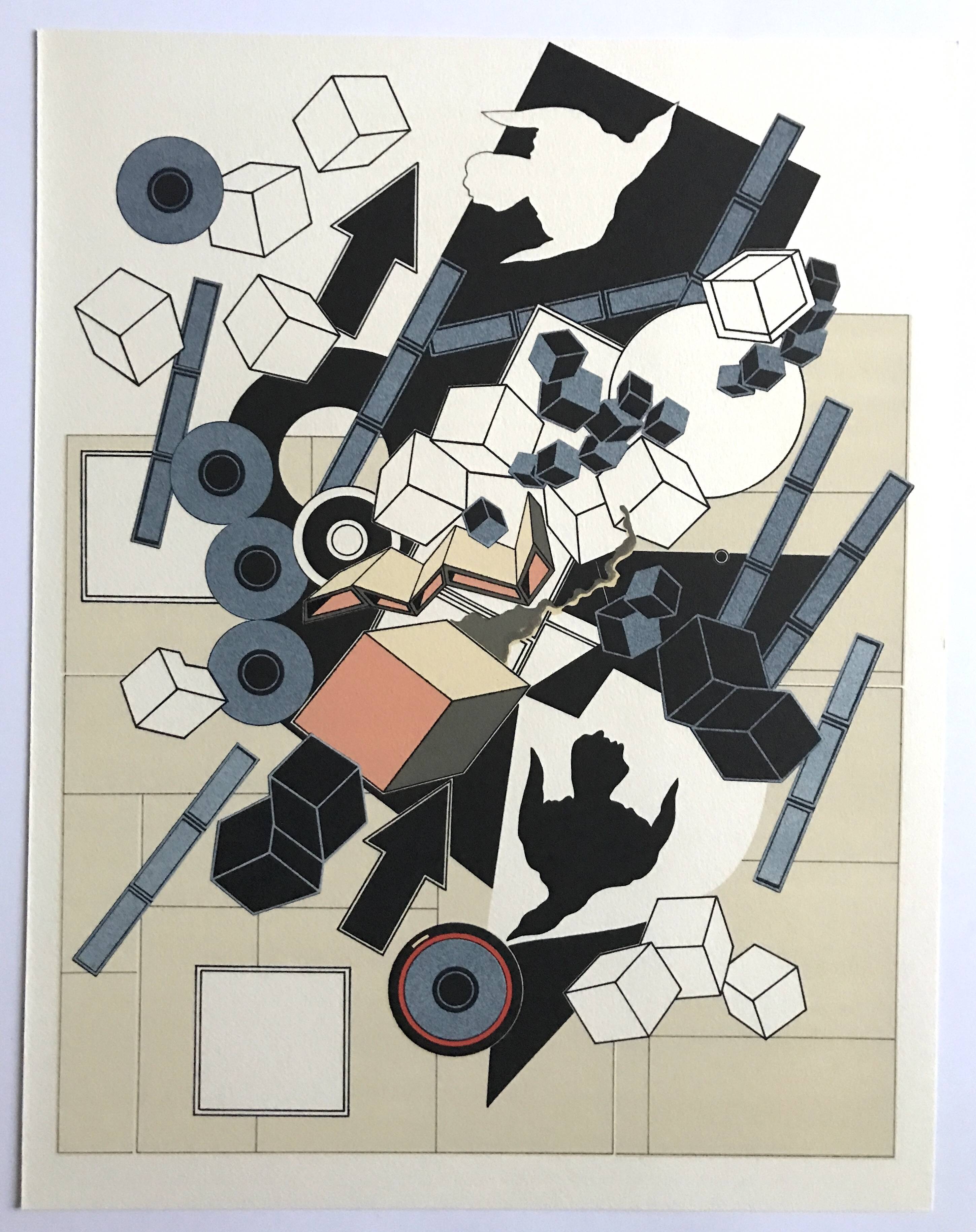 Set of 4 original lithographs by Alain Le Yaouanck 1978. The 4 elements.