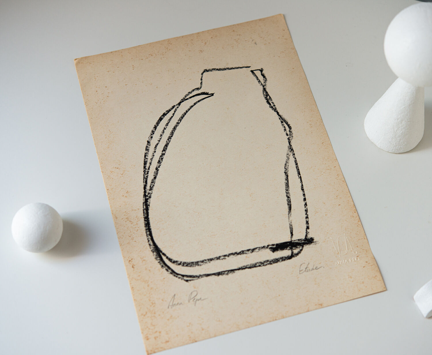 Original oil pastel drawing "Études"