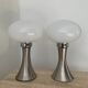Pair of lamps mushroom opaline and chromed metal 80s