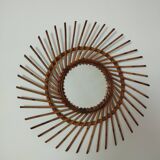 Large vintage bamboo and rattan sun mirror 53 cm in diameter