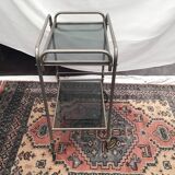 Dessert on wheels with removable tray in chrome metal and smoked glass