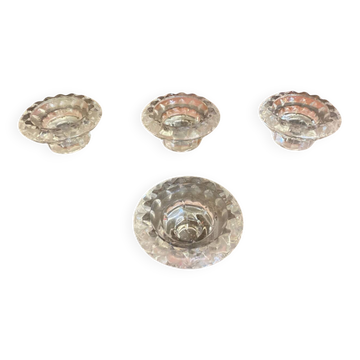 Set of 4 vintage luminarc moulded glass candle holders from the 1970s