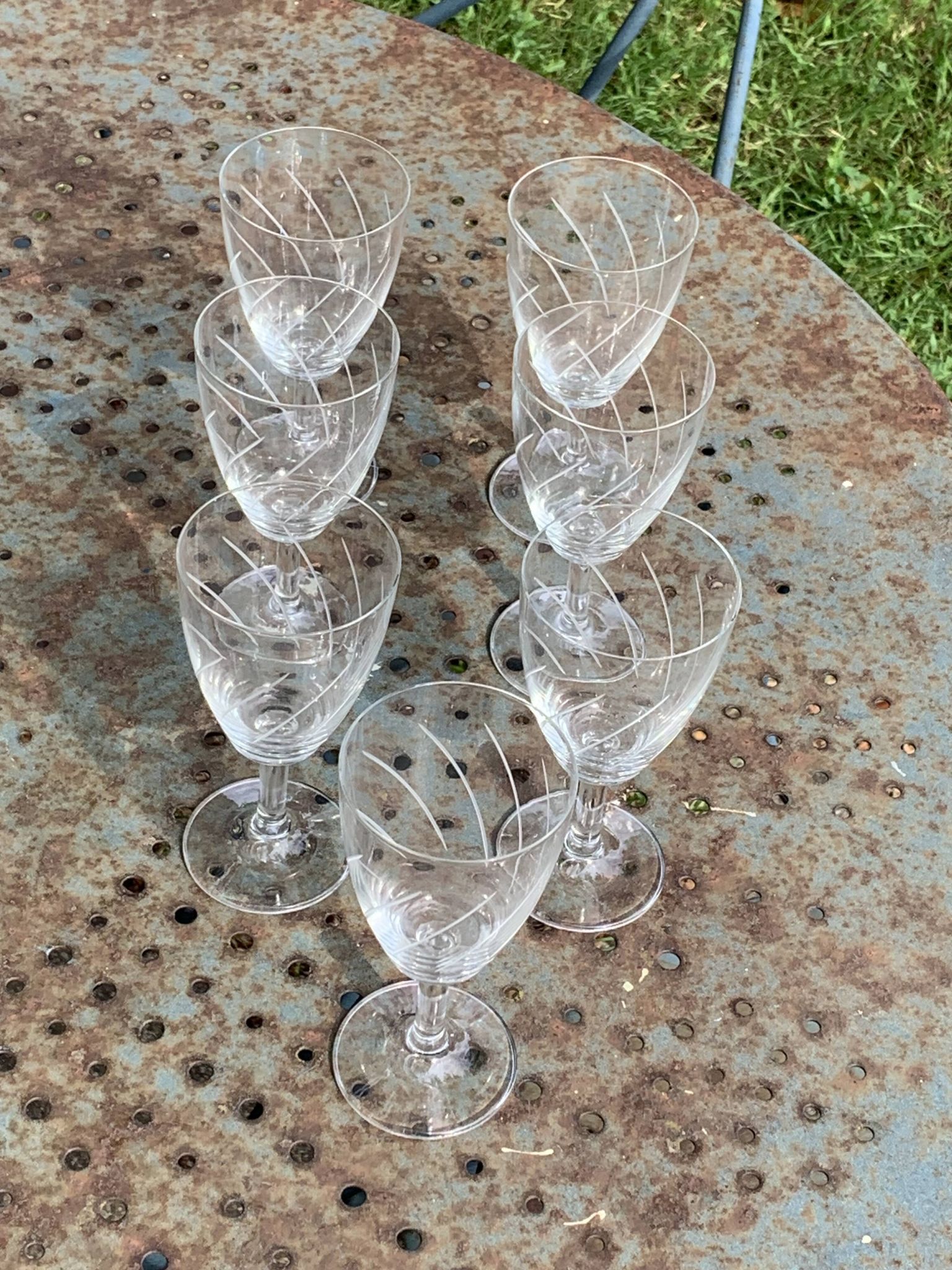 7 vintage crystal and chiseled glass wine glasses