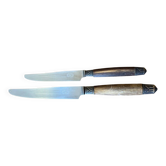 Service of 24 Art Deco knives with wooden handles and engraved metal ferrules from 1930.