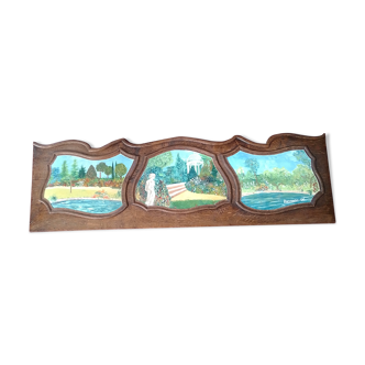Pediment painted wood panel signed Renaudin