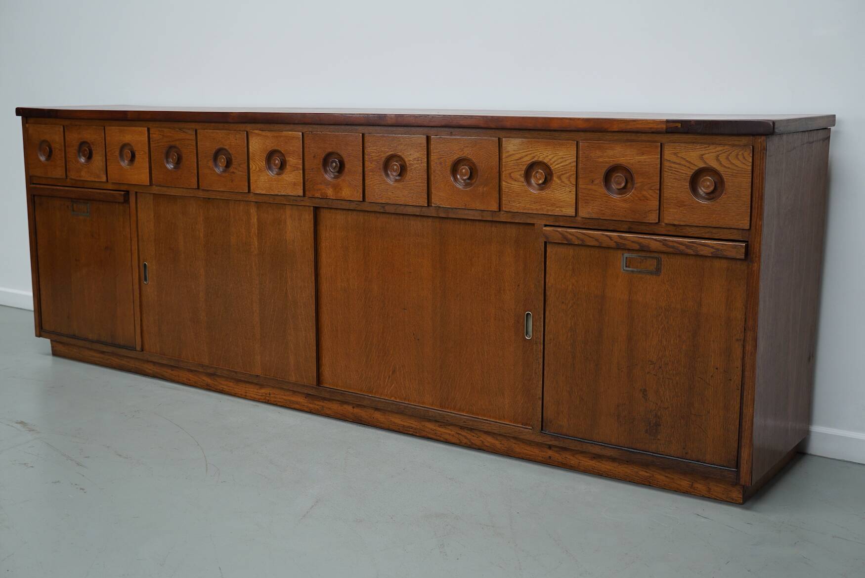 Dutch Industrial Oak Apothecary / Bakery Cabinet, circa 1950s