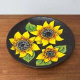 Mid-century German studio pottery wall plate with Ruscha sunflower motif, 1960s.
