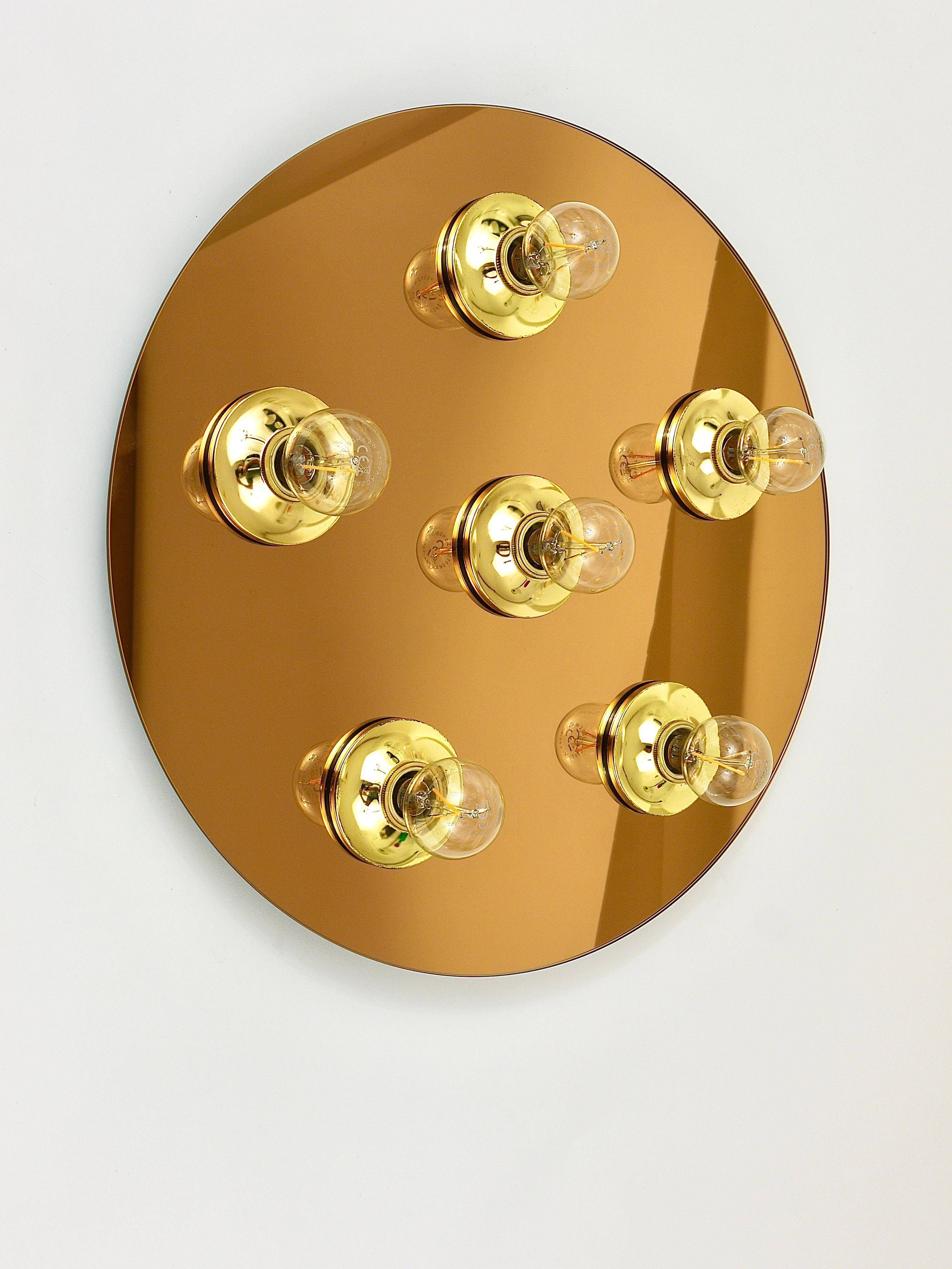 Fontana Arte Style Mirror in Gilded Bronze Glass Ceiling Light or Wall Sconce, Italy, 1970s
