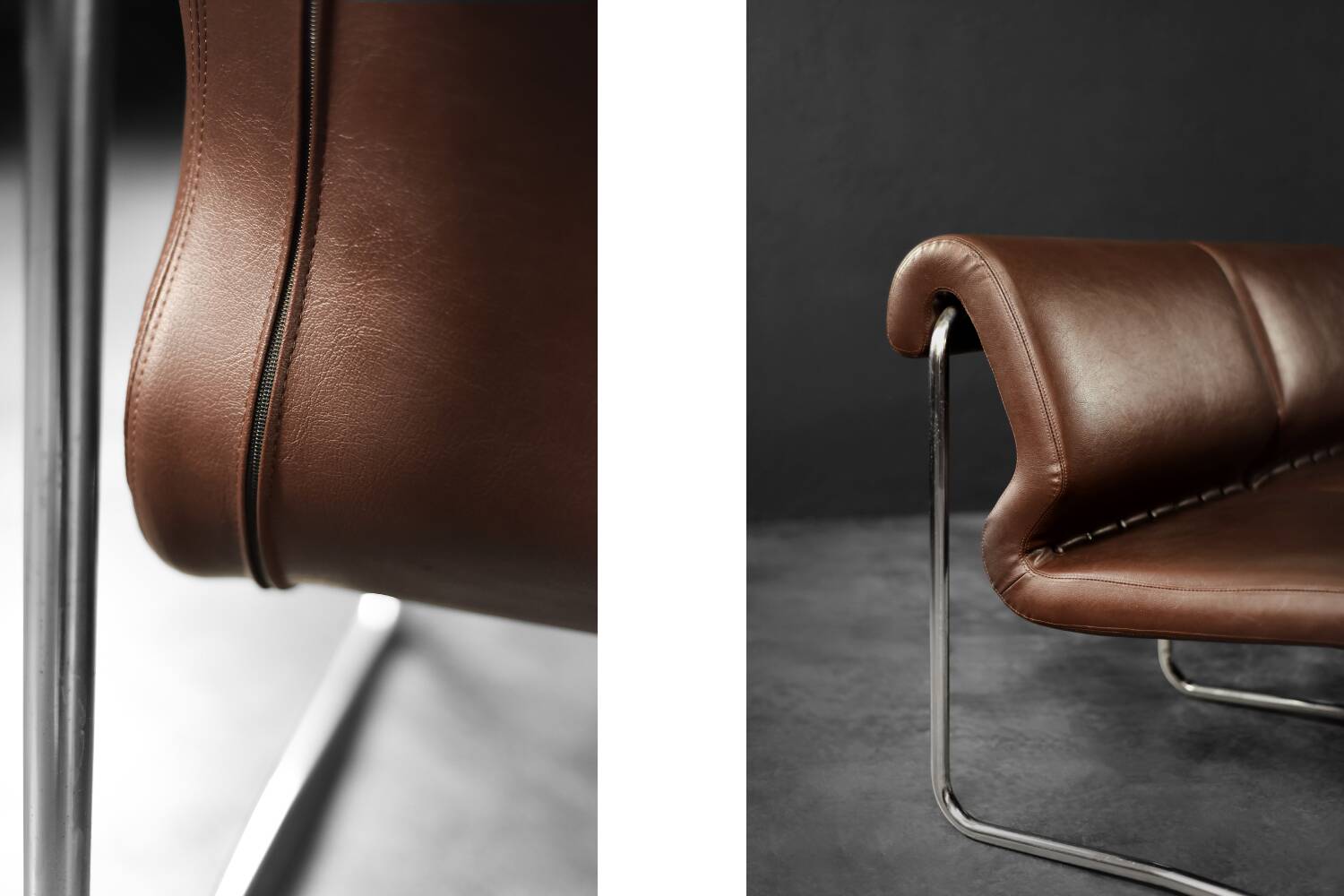 Mid-century modern German vintage canapé lounge, 2-seater, brown steel frame.