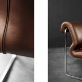 Mid-century modern German vintage canapé lounge, 2-seater, brown steel frame.