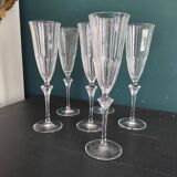 Coffret de 6 coupes à champagne françaises, Cristal d'Arques, modèle Diamantis