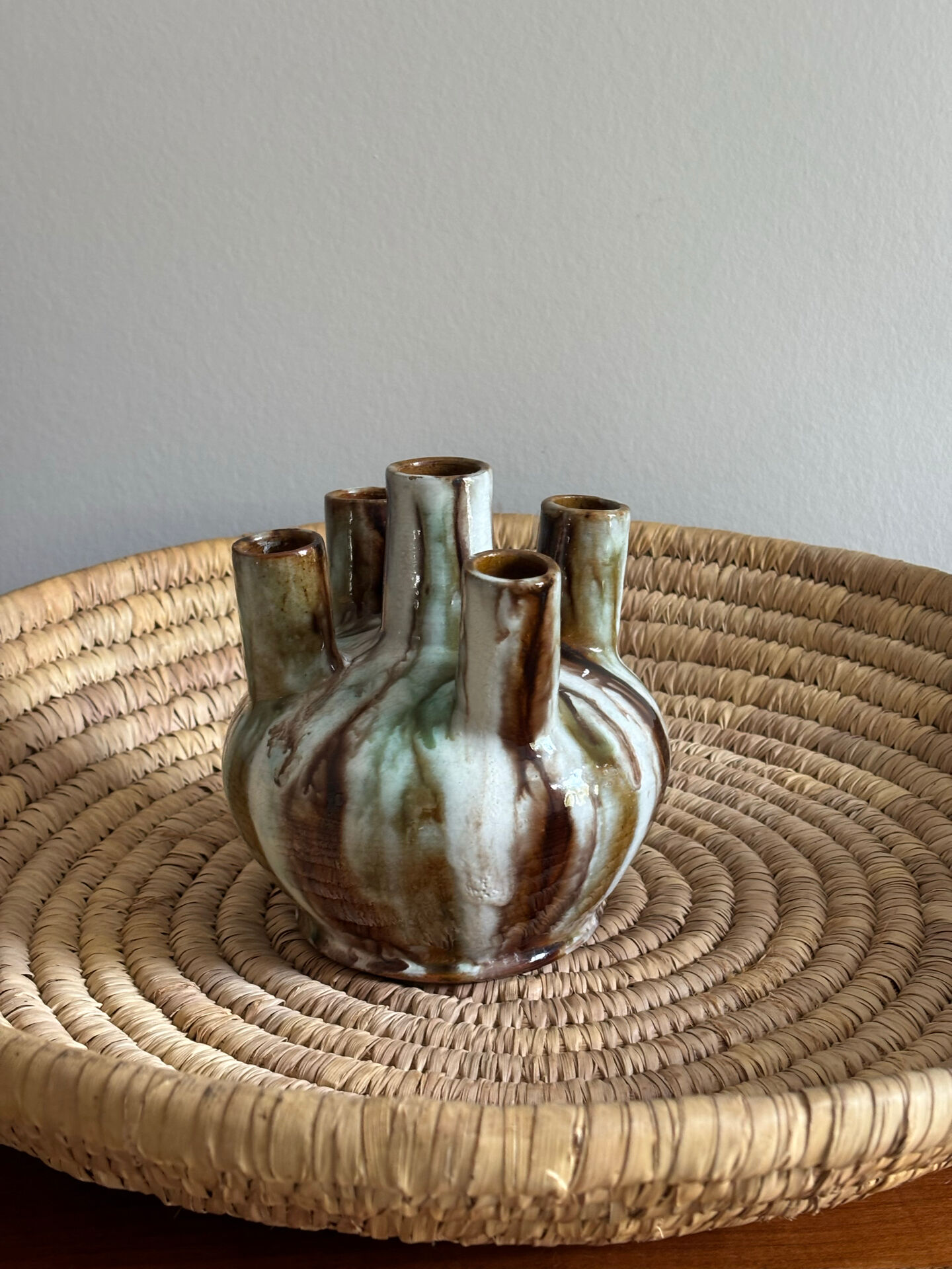 Glazed stoneware tulipiere signed