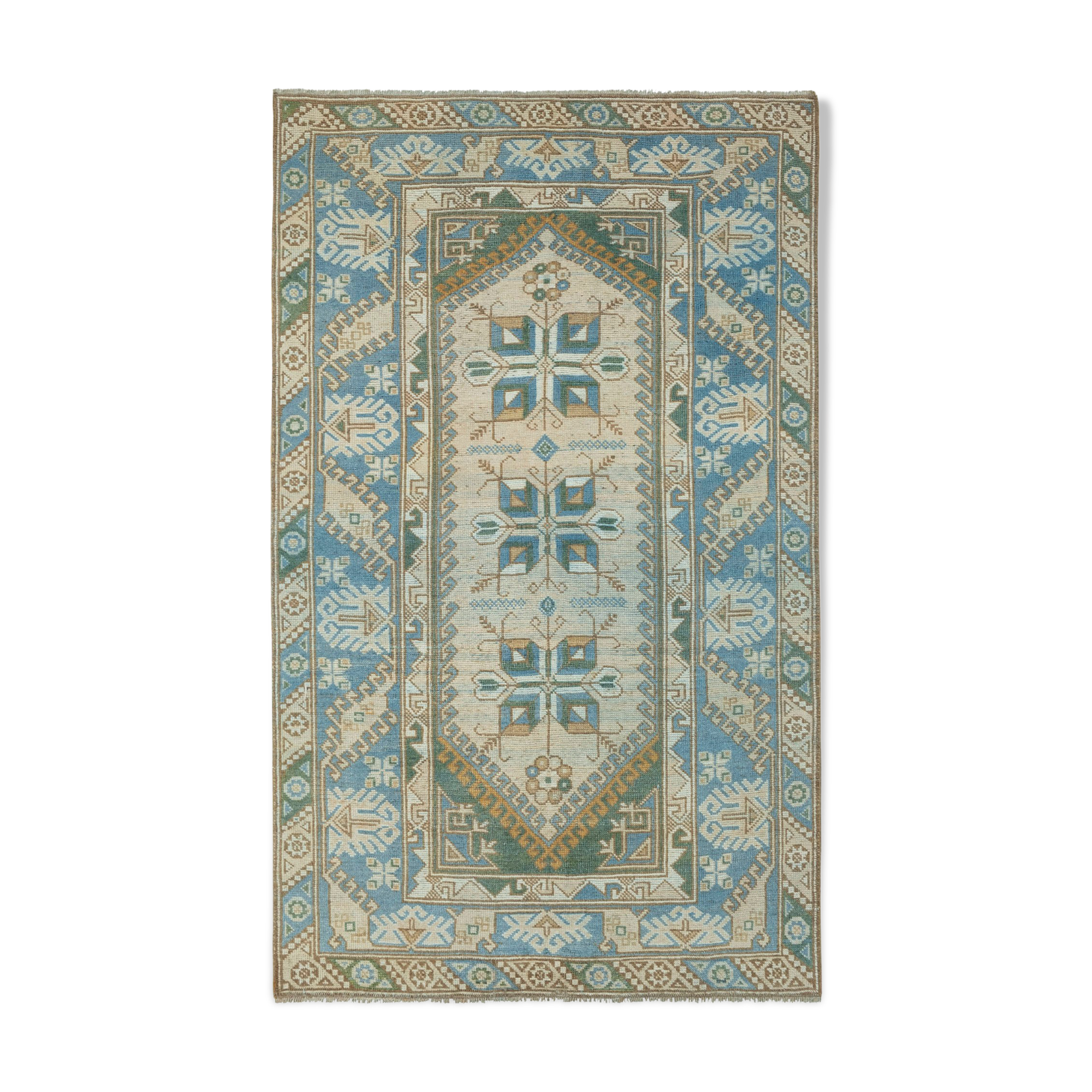Distressed Vintage Blue Turkish Rug 4'1" X 6'9"