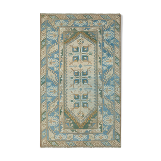 Distressed Vintage Blue Turkish Rug 4'1" X 6'9"