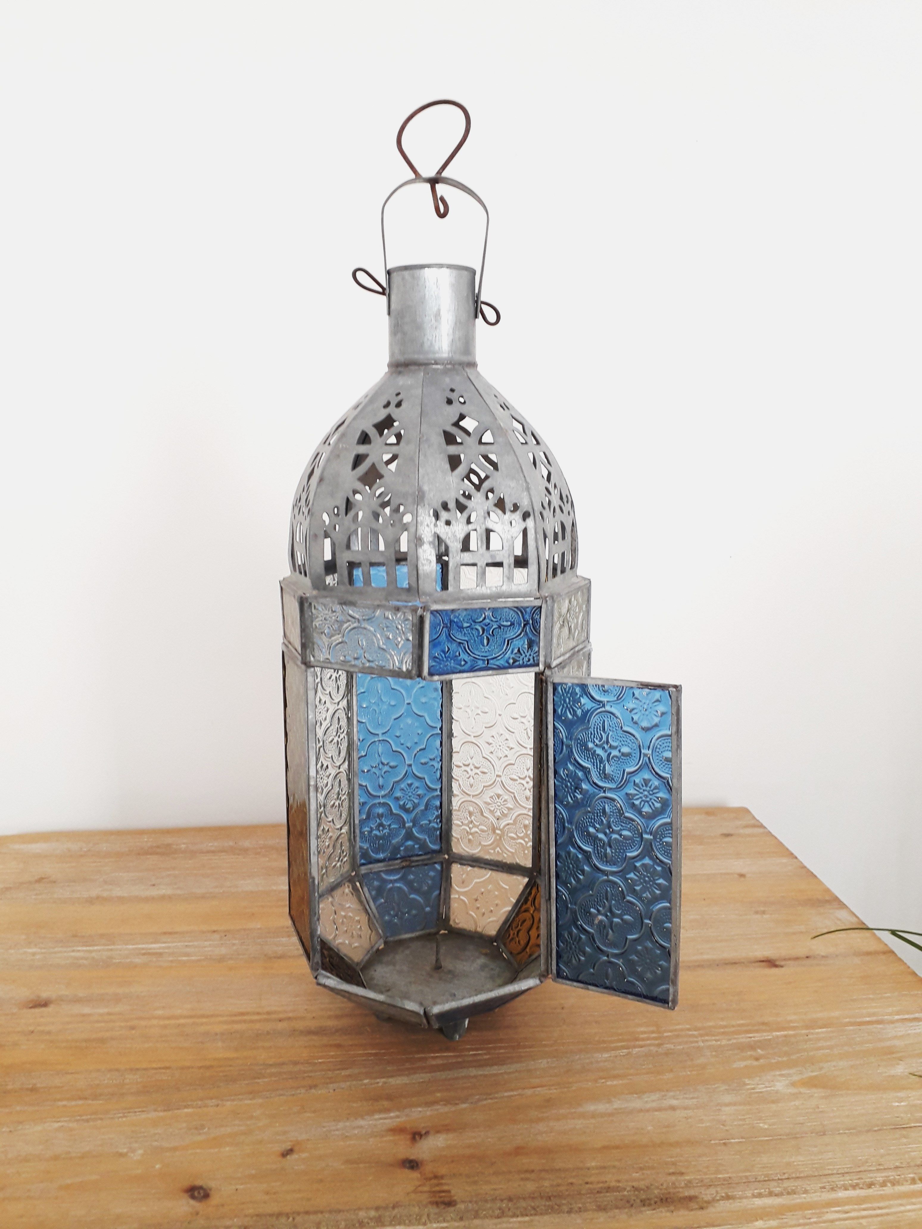 Old oriental lantern in metal and colored glasses - 1960
