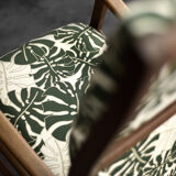 Vintage Mid-Century Danish Modern Rocking Chair in Wood and Monstera Leaf Pattern Fabric, 1960s