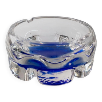 Cendrier vintage en verre de Murano bleu - verre transparent avec bulle bleue - design Mid-Century Italie années 1970 - cadeau, verrerie colorée, décoration de table