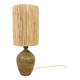 XXL Vintage Lamp Base in Beige Brown Stoneware with Raffia Lampshade 1970
