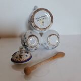 Mustard, salt and pepper shaker set with Rouen decor