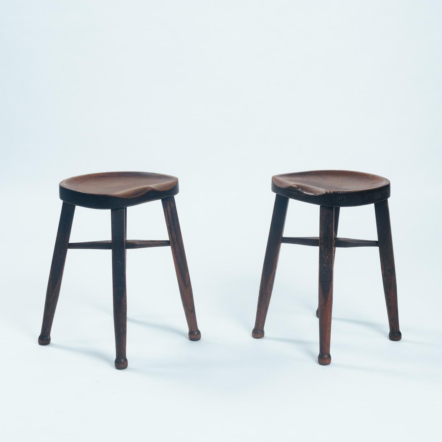 Set of 2 Antique Oak Stools by Gaskell and Chambers, UK, 1890s