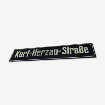 Plaque de rue en email bleu blanc kurt herzau strase