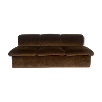 Mid-Century Italian Sofa, Brown Original Velvet, 1970s