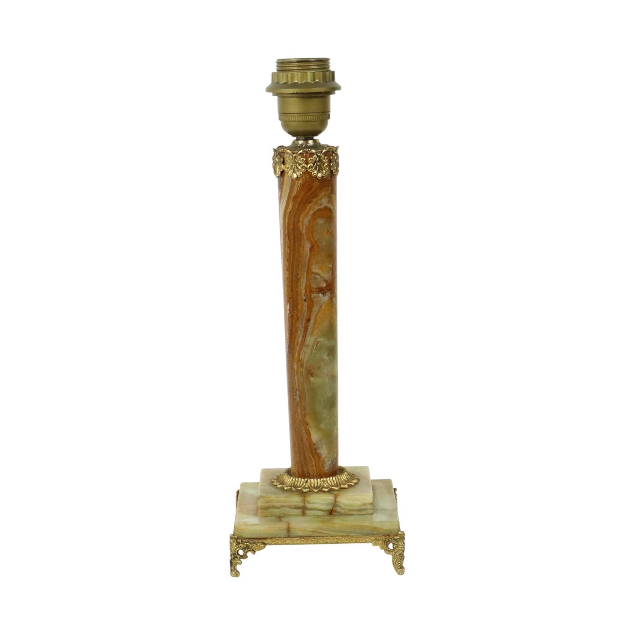 Classic Onyx and Brass Column Table Lamp 20th Century