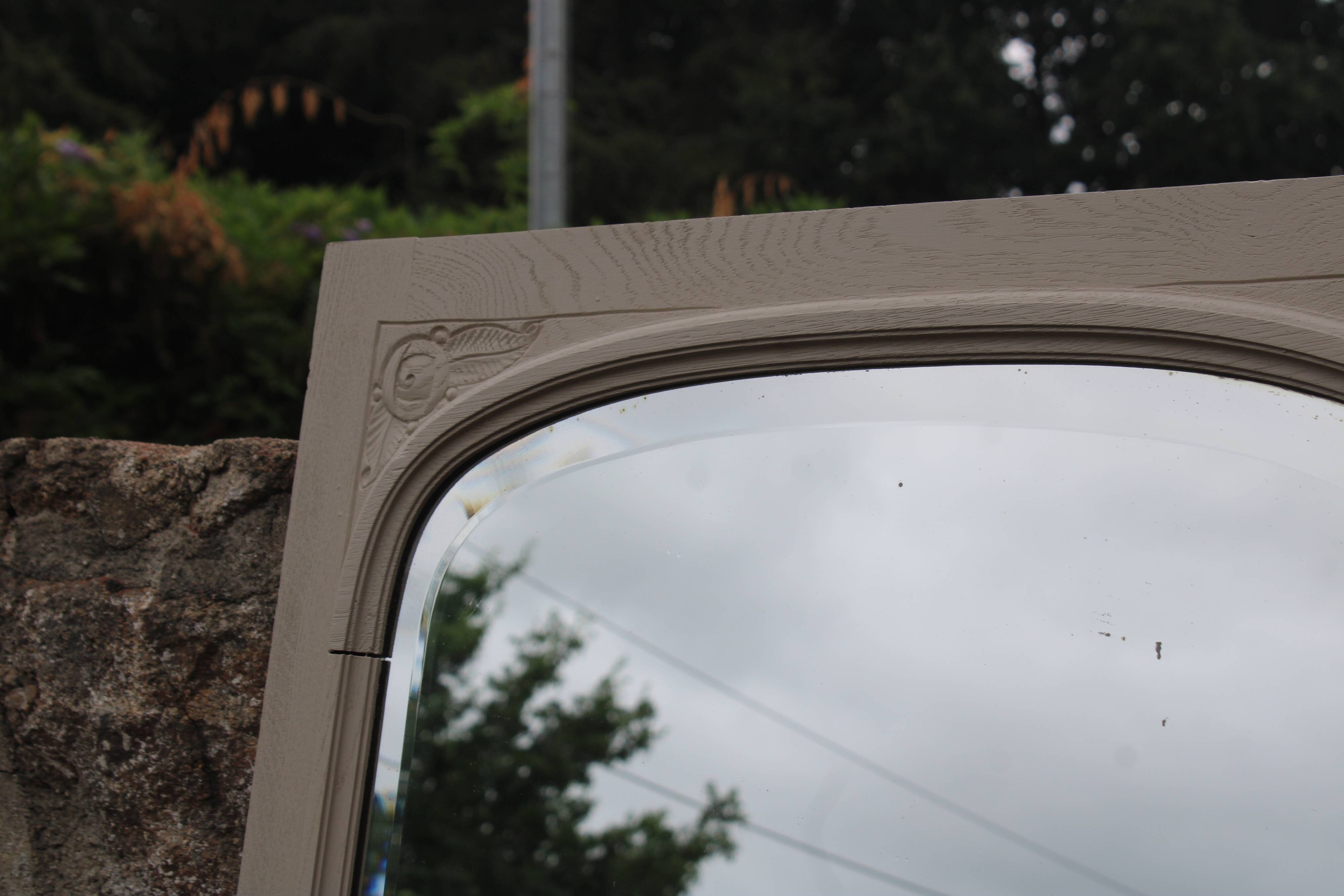 Large antique Art Deco bevelled mirror from 1929 – Greige tabletop mirror