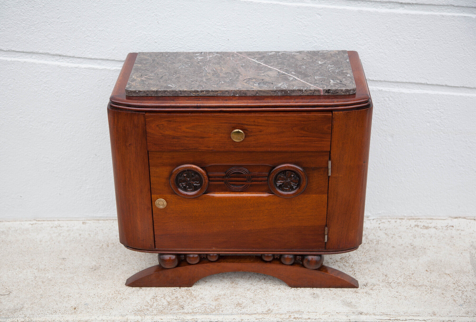 Art Deco bedside table, wood and marble deco nightstand, end of sofa, art deco