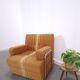 1970s retractable lounge chair in brown stripes with chrome tube frame.