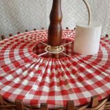 Wicker and red and white gingham checked fabric pendant light - vintage