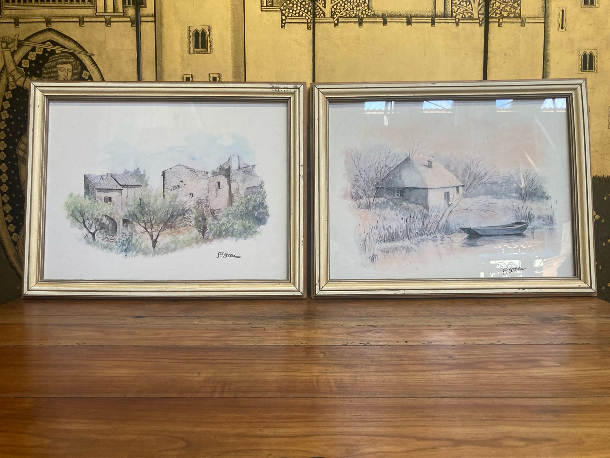 Pair of watercolors signed P OPal