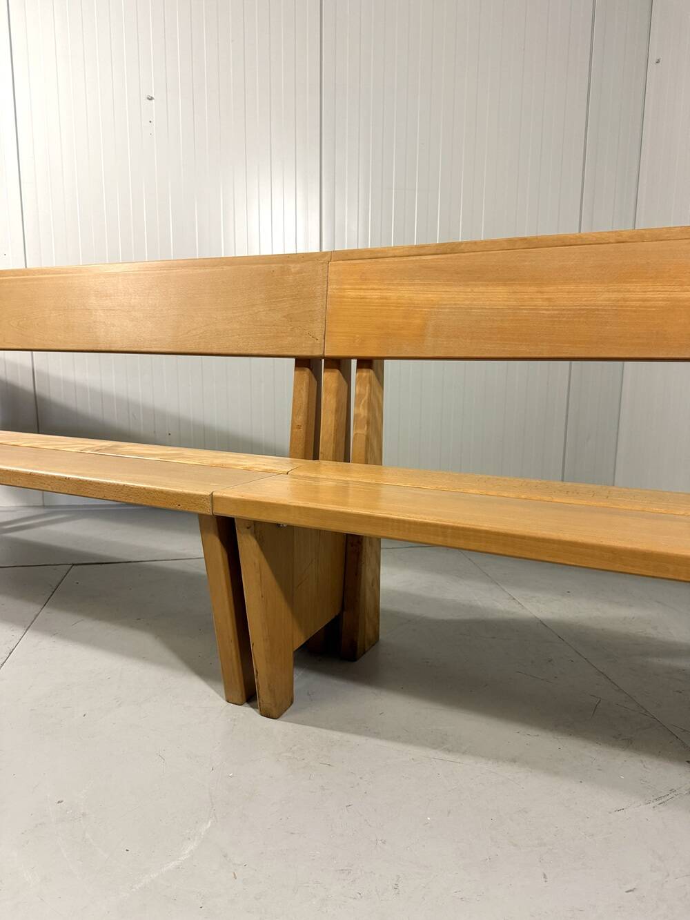 XL architectural modernist solid beech wooden bench 1960’s