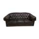 Three-seater black leather chesterfield sofa